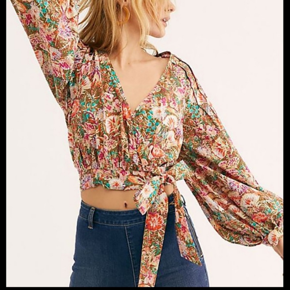 Free People Party Play List Blouse Floral Pattern Sz XS
